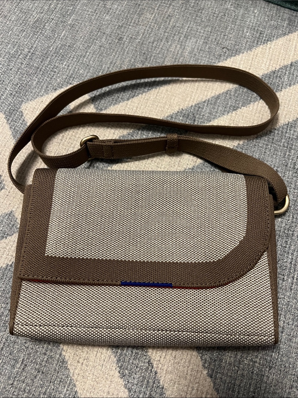 Rothy's Beige Canvas Crossbody with Brown Trim